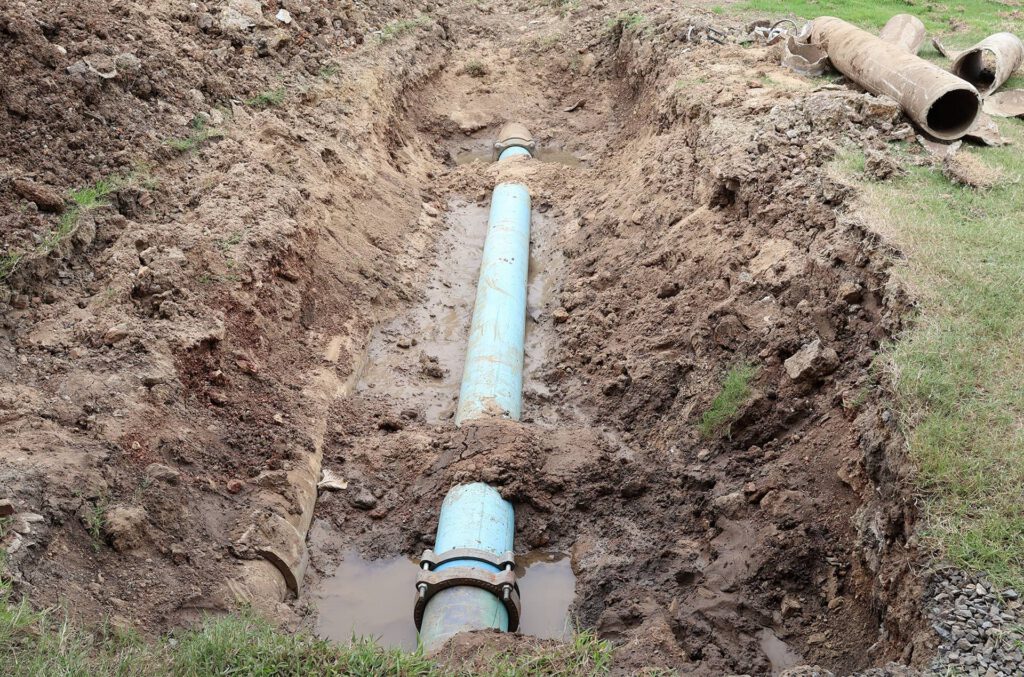 sewer repair equipment on site